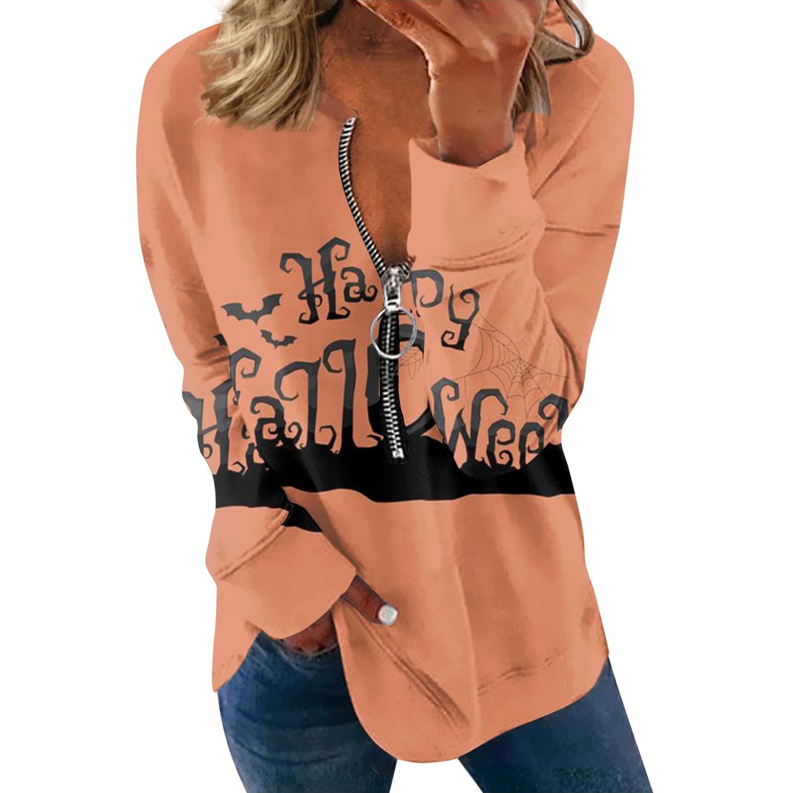 NLRTEI Women Fashion Clothing Fall 2023 Long Sleeve Zipper Shirts For Women Printing Graphic Tees Casual Pullover