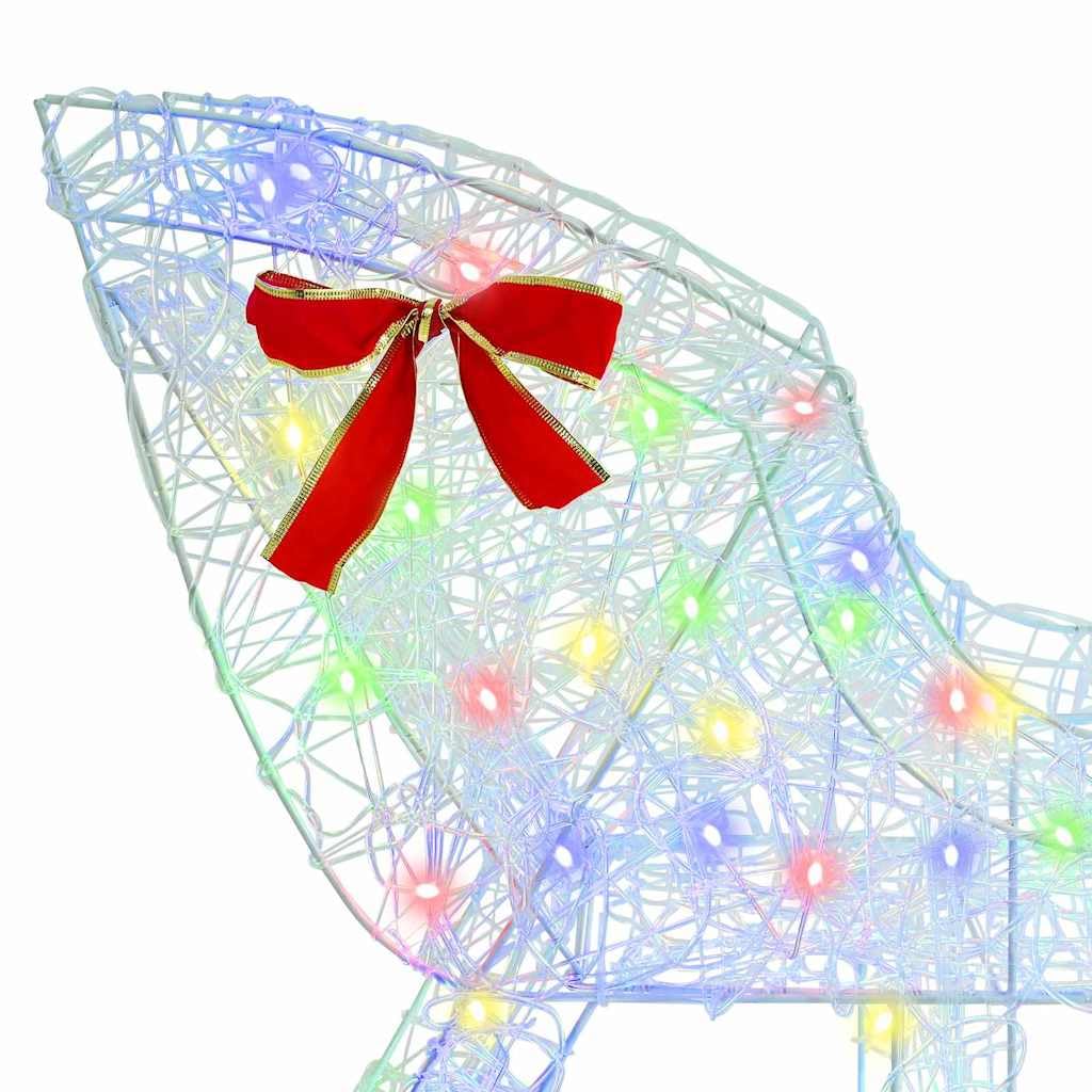 Renna colorata che tira la slitta, 200 LED, acrilico, 70 x 26 x 129 cm, alimentazione USB, per interni ed esterni protetti, decorazione festiva