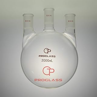 Proglass Three Staight Necks Round Bottom Flask 2000mL 24/40,Hand BLOWERING
