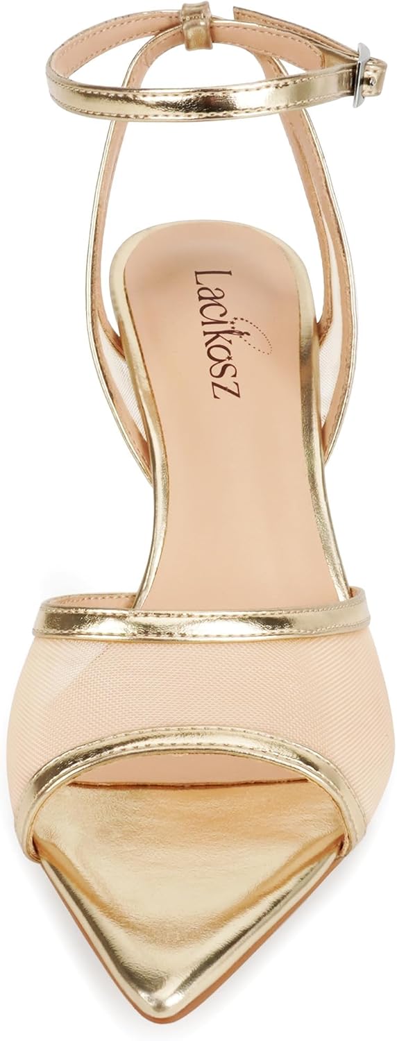 Mesh High Heels Womens Strappy Sandals Wedding Bride Dressy Shoes Pointed Toe Ankle Strap Sandals - Image 4