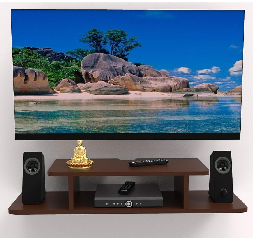 Live Store Wooden Floating TV Entertainment Unit - Wall Mounted Stand for Set Top Box, Wall Hanging Storage Shelf/Cabinet/Rack for Home, Bedroom, Living Room � Brown-image-9