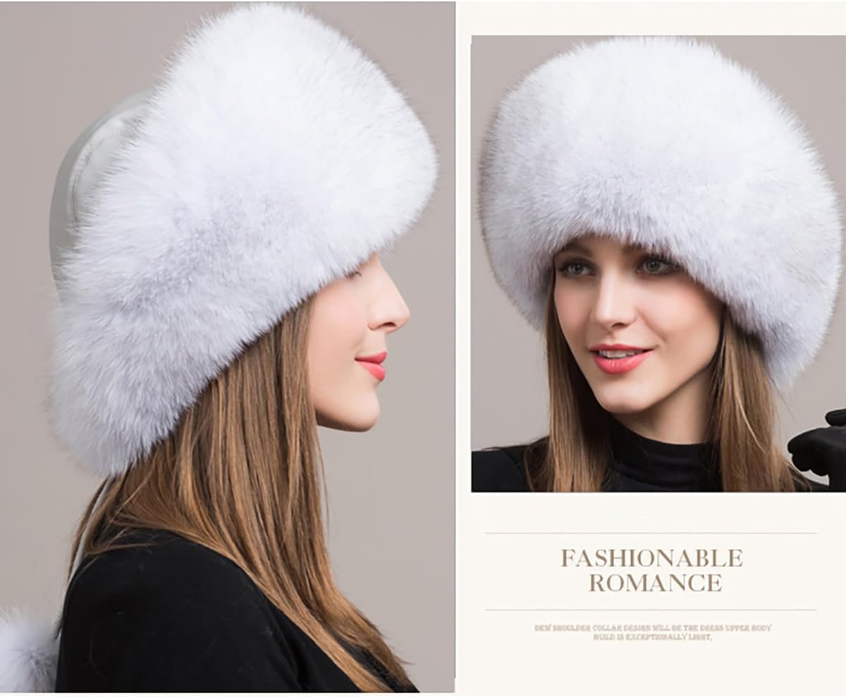 Women Real Fox Fur Hat Winter Thick Warm Luxury Pelt Furry Hats Fluffy Cap Fashion Natural with Tail Pompom - Image 3