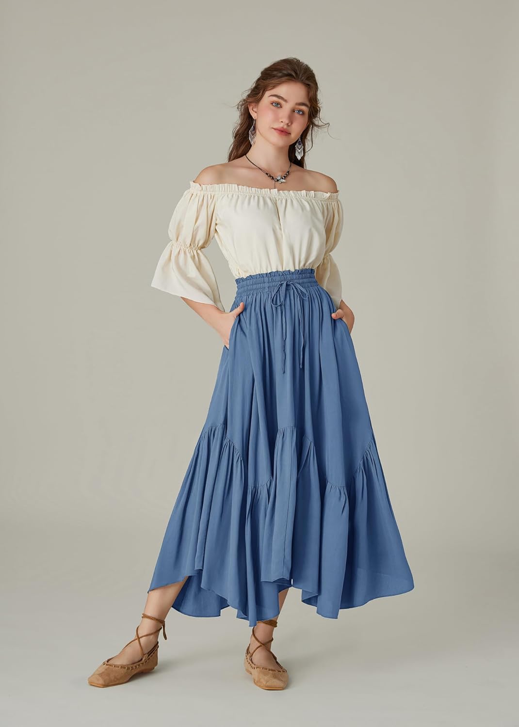 Scarlet Darkness Maxi Skirts for Women High Waist Renaissance Skirt Long Skirt with Pockets - Image 2