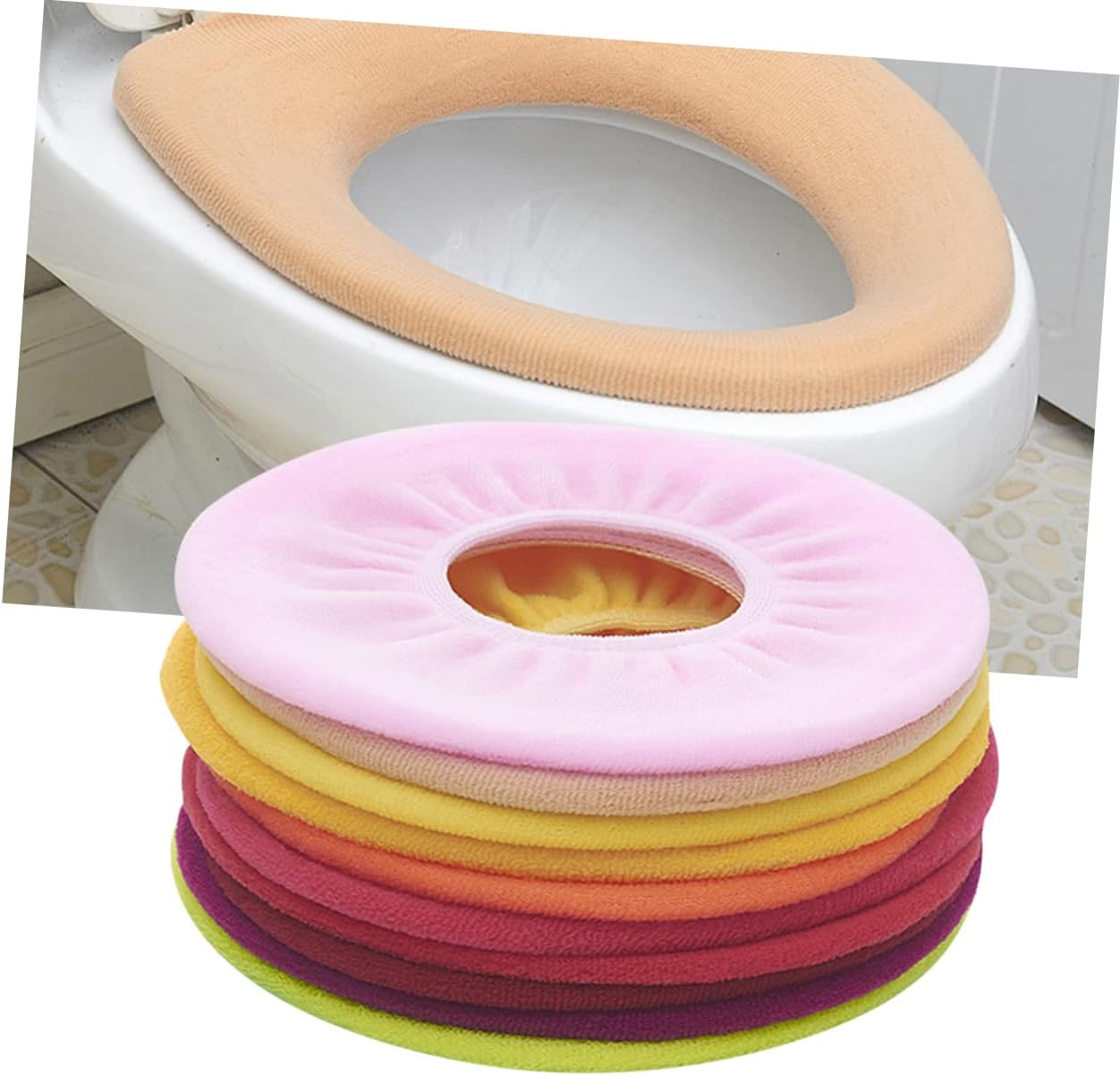POPETPOP 10-Piece Colorful O-Shaped Toilet Seat Cover Pads Universal Bathroom Protection Easy to Install Suitable for Toilet Types Random Color