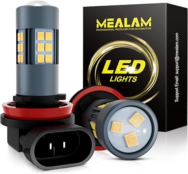 H11/H8/H9/H16 LED Fog Light Bulbs/DRL, 3000 Lumens Super Bright, 3000K Amber Yellow, 300% Brightness, Non-polarity Play and Plug, 360-degree Illumination 27 SMD Chips for Car, Truck Pack of 2