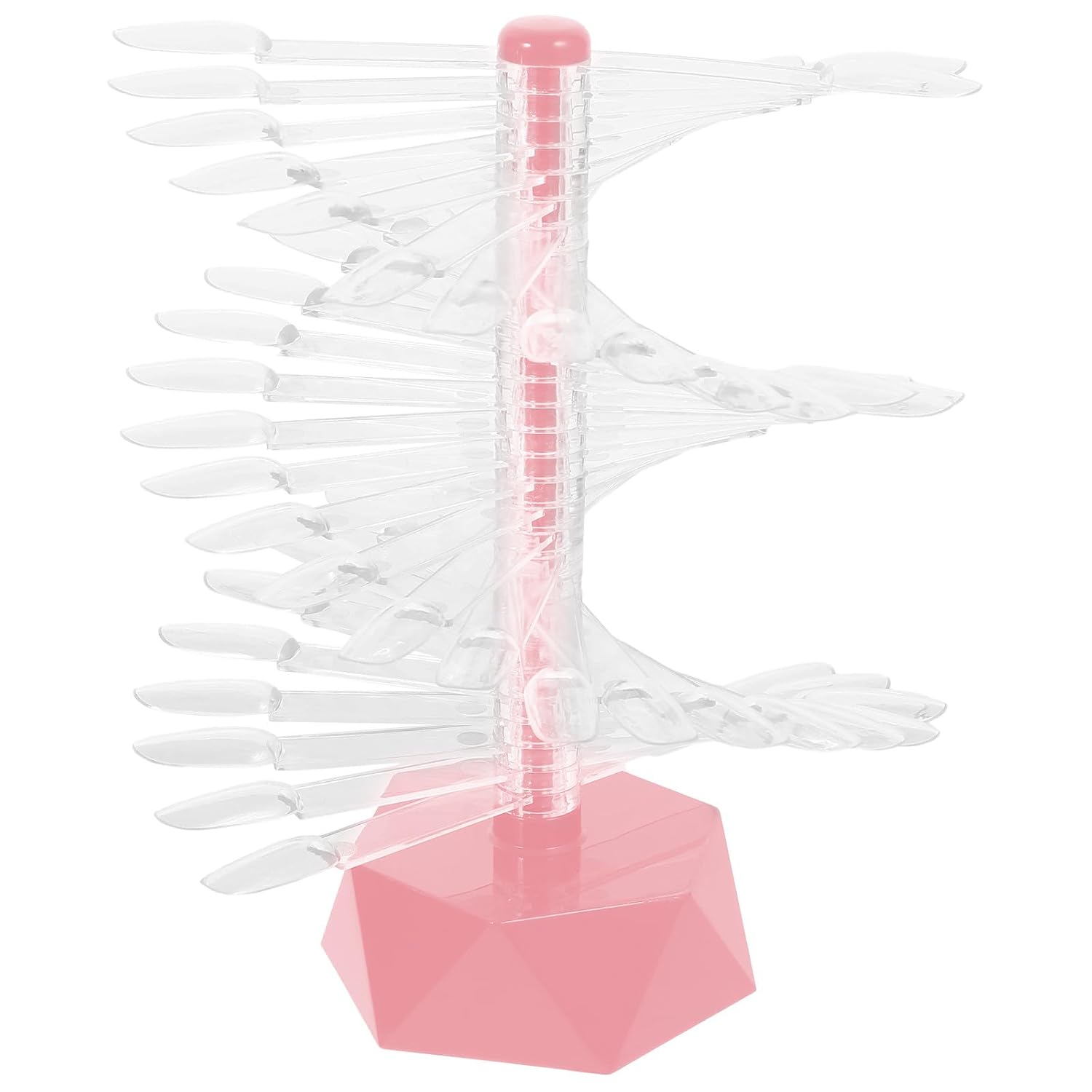 60pcs Spiral Nail Tips Practice Stand with Pink Color Chart Display for Nail Art and Manicure Training