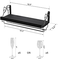 Vista 3 de Love-KANKEI Estante para vino con colgador de copas, estante para copas de vino de 17 pulgadas, estante flotante montado en la pared, estante