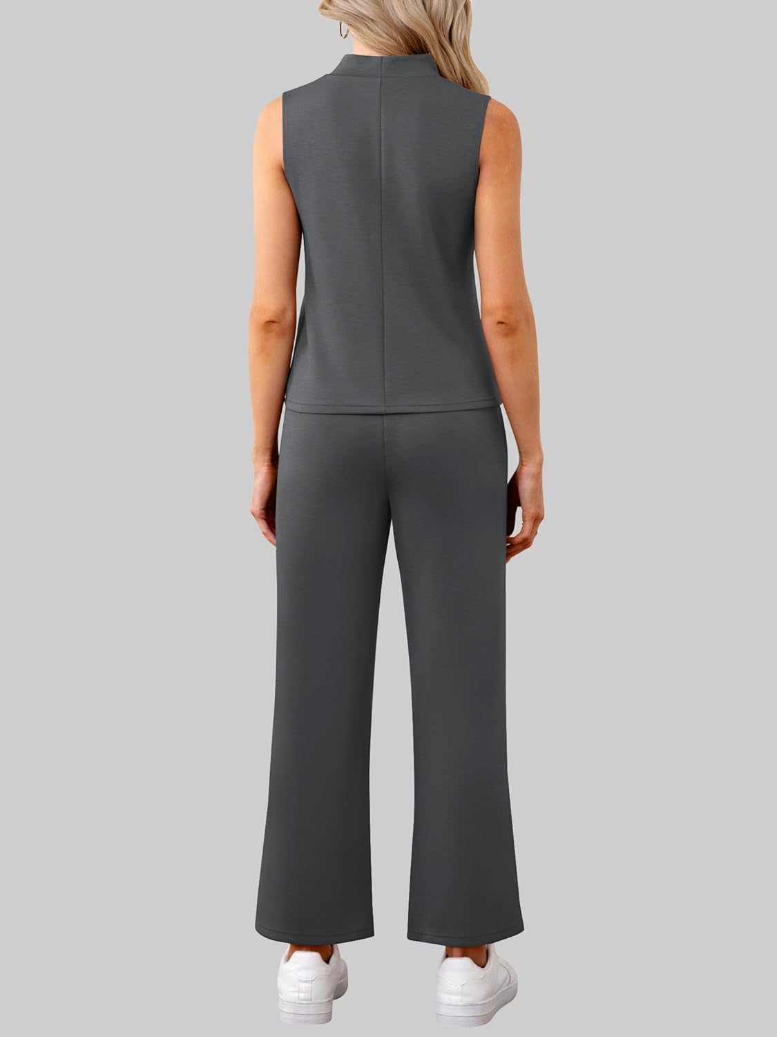 Casly Lamiit Womens 2 Piece Sets Sleeveless Mock Neck Summer Lounge Sets Wide Leg Crop Pants 2026 Vacation Travel Outfits - Image 4