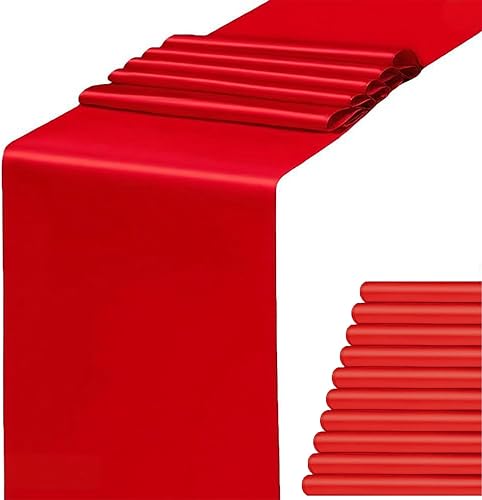 Paquete de 10 caminos de mesa de color rojo satinado  Camino de mesa de boda de 12 x 108 pulgadas de largo para bodas, fiestas, cumpleaños,
