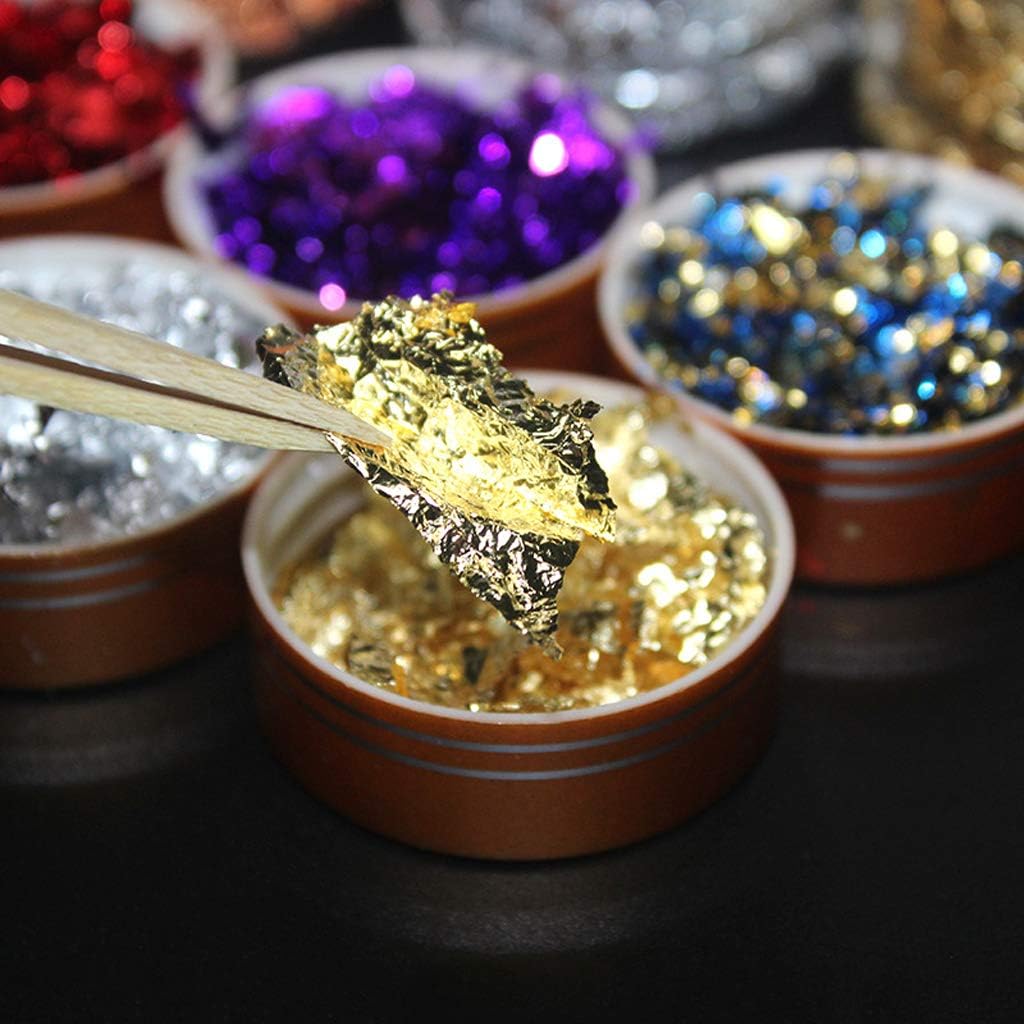 SOFEA 6 Colors Gold Leaf Gilding Resin Flakes Metallic Foil Flakes Painting Resin Arts