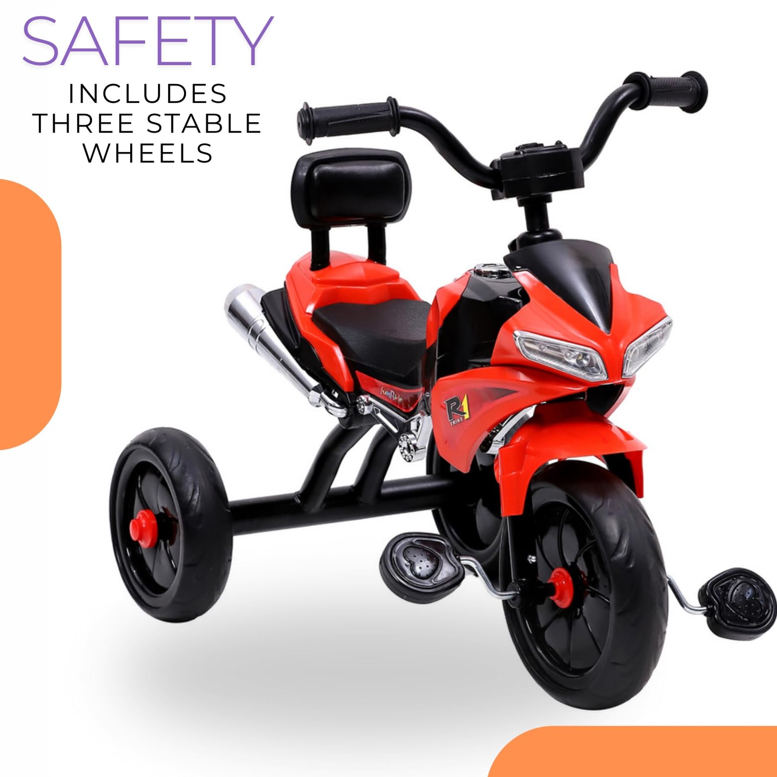 eHomeKart FunRide R1 Kids Tricycle - Front Headlight and Musical - 2 Years to 5 Years - Trike for Indoor and Outdoor - Up to 30 Kgs - Made in India (Red) 1