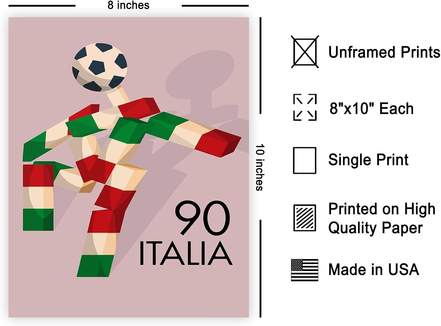 Poster Master Vintage Illustration Poster - Retro Sports Print - FIFA World Cup 1990, Italy, Football, Soccer, Ciao - 8x10 UNFRAMED Wall Art - Gift for Athlete, Friend - Wall Decor for Home, Dorm