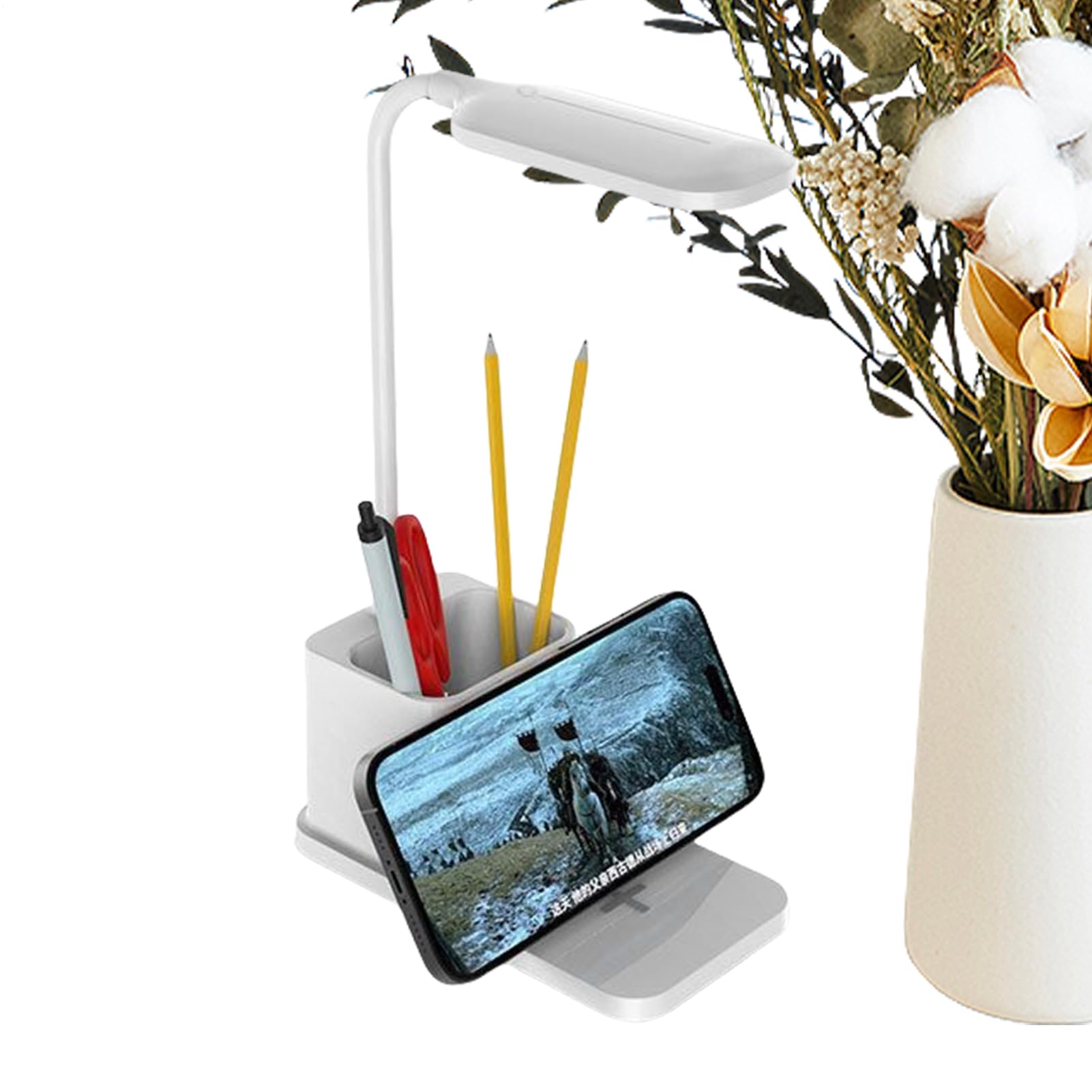 Genérico Lámparas De Estudio Para Escritorio | Cargador Inalámbrico Y Luz LED Con Protección Ocular - Brillo Ajustable, Soporte Para Bolígrafos Y Cuidado Visual Para Estudio, Trabajo Y Hogar