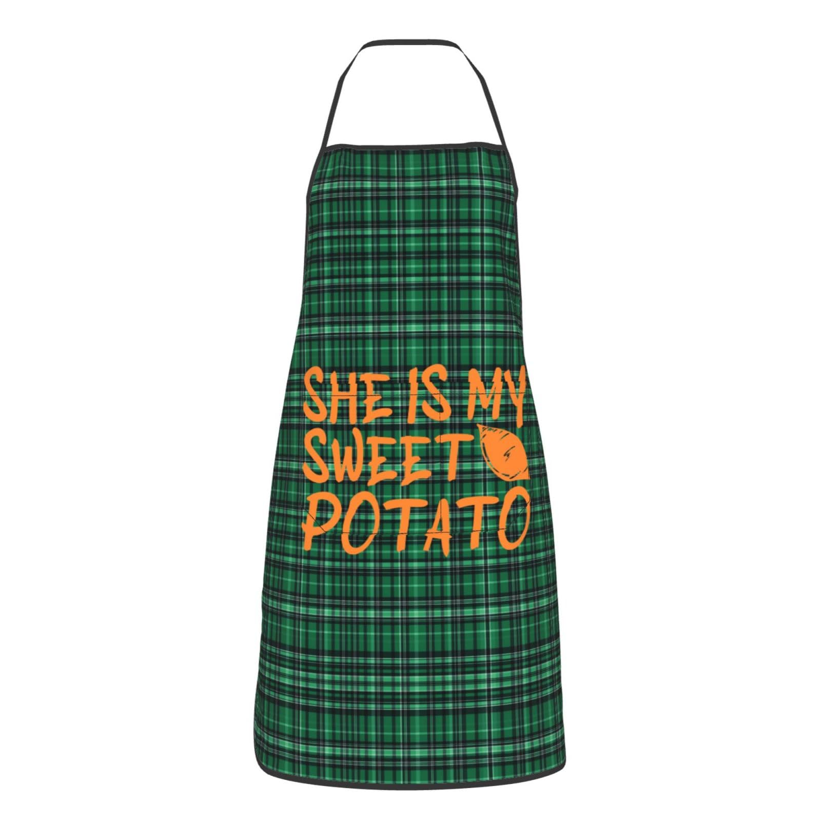 nopicsn She is My Sweet Potato Apron for cooking with Pockets Women Men Kitchen Chef Funny Aprons