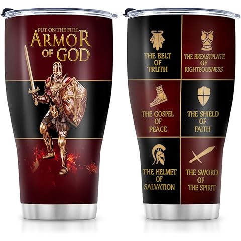 Christian Gifts for Men, Women - Fathers Day Gift, Christmas Birthday Tumbler For Men - Jesus Christian Coffee Mug - Armor Of God Stainless Steel Tumbler (Armor Of God, 30OZ)