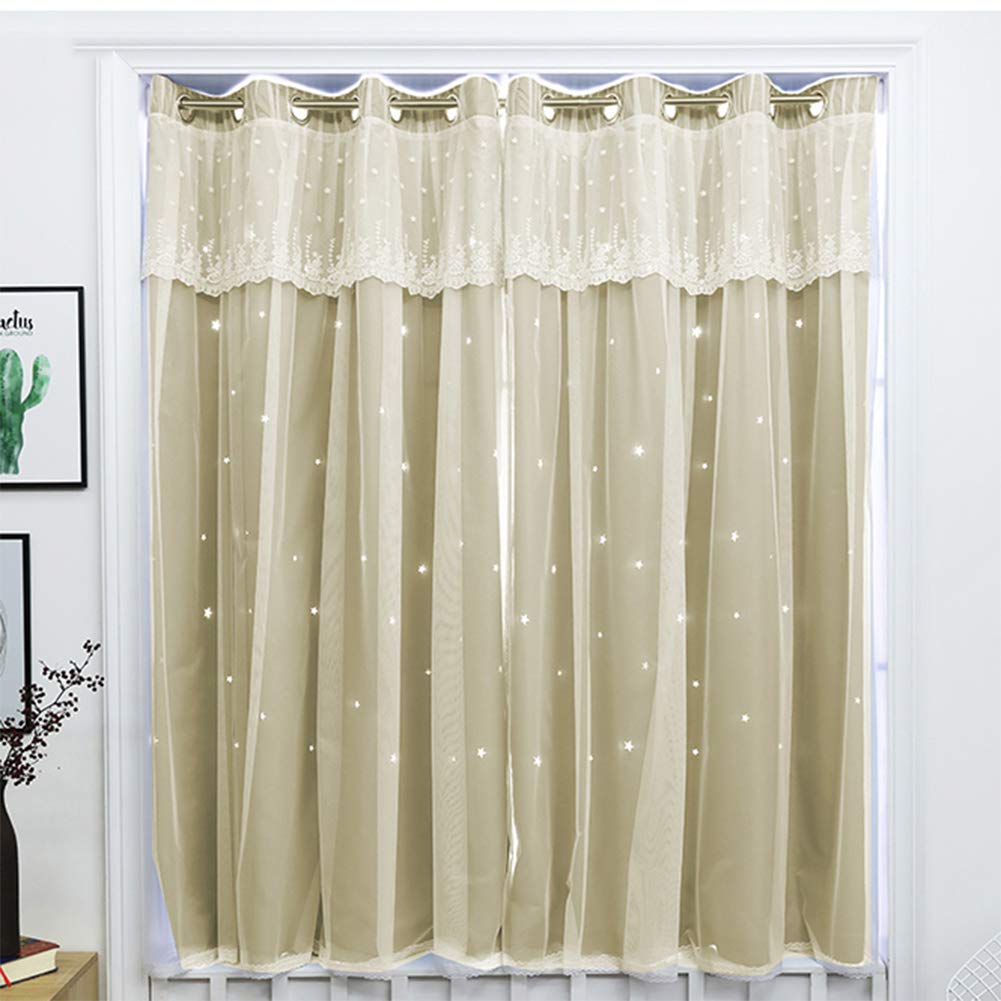 Rideau en dentelle double couche haut de gamme coloris light gold à œillets rUrEu