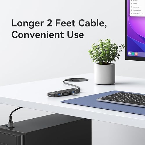Miniatura 5 de MOKiN Concentrador USB 3.0, extensor USB de datos ultra delgado de 5 puertos con 4 puertos USB A 3.0 + puerto de alimentación USB C para laptop,