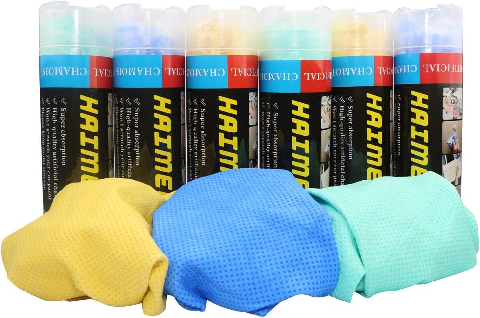 Cleaning Chamois，HAIMEEC Synthetic Drying Premium Chamois Cloth for Car Super Absorber Cloth for Car- Blue Yellow Green Tube 6 Pack (25.5 x 17 inches) : Automotive