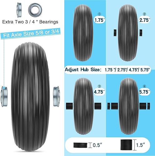 Miniatura 7 de Neumático y rueda sólidos sin planos de 13 × 4.00-6 pulgadas con rodamientos de 34 y 58 de 1.75 a 6 pulgadas para carrito de patio, carrito de