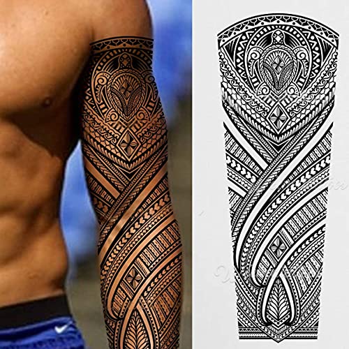 Tatodays 2 X Temporary Tattoo Turtles Stick On Black Maori Tribal Body Art Sticker Transfer For Arms Shoulder Aztec Polynesian Samoan Hawaiian For Adult Men And Women Luau Party Fancy Dress #TOP1