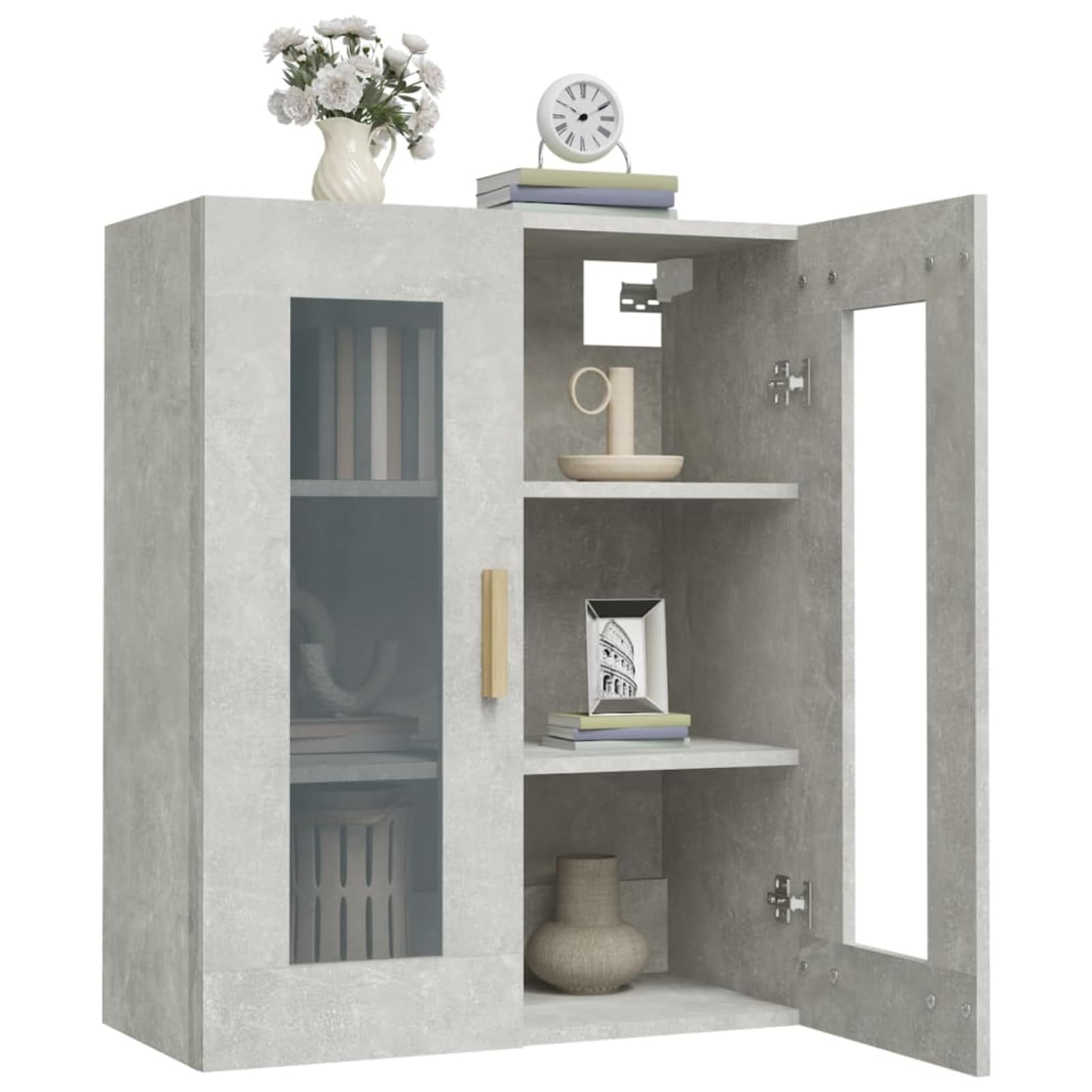 Hängeschrank 69,5x34x90 cm Betongrau – Holzwerkstoff/Glas, hohe Stabilität, Raumsparend, für Küchen- & Büroorganisation