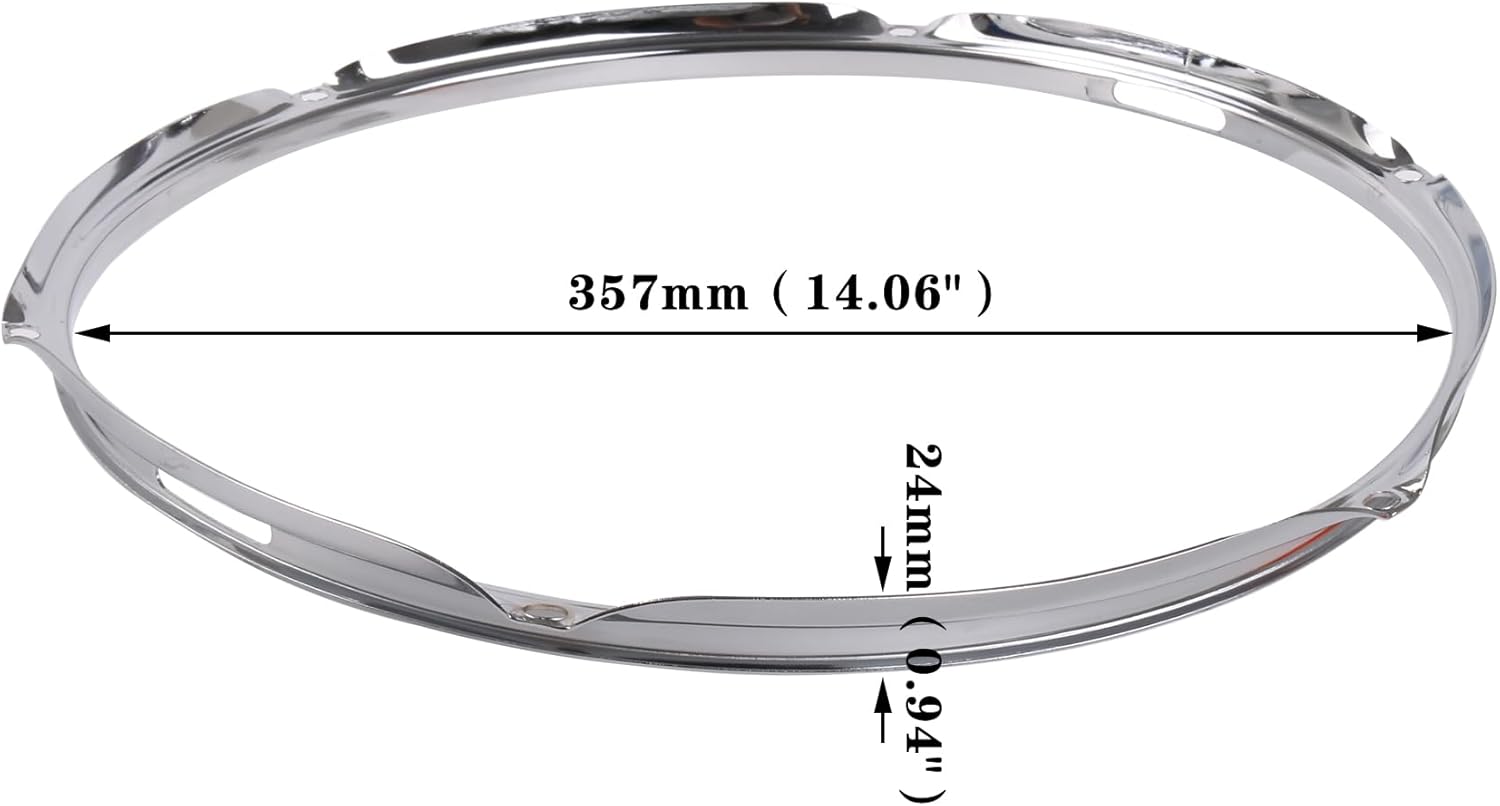 Yibuy Snare Drum Rim Hoop 6 Lug 14 inches Replacement Percussion Lower Circle Silver