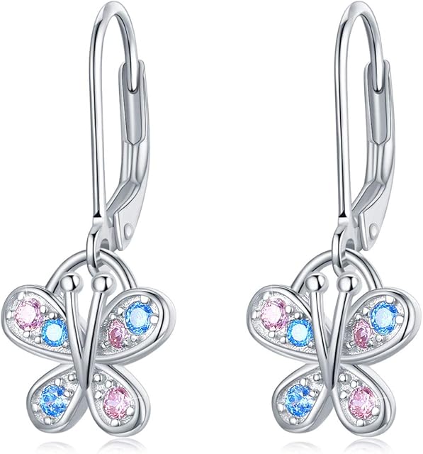 Butterfly Earrings 925 Sterling Silver Cubic Zircon Butterfly Hoop Earrings for Girls Butterfly Jewellery for Women Kids