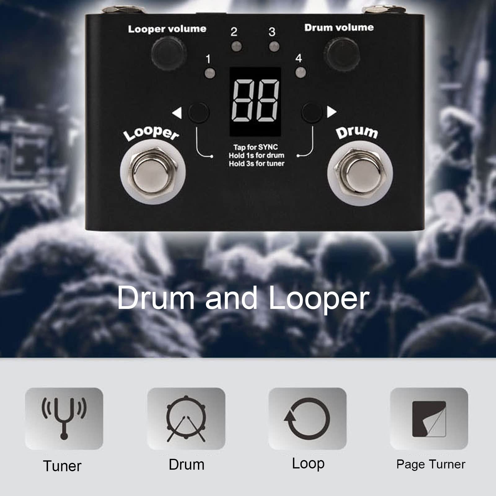 Pedał Drum Looper, 4 Miejsca do Przechowywania 11 Minut Czas Nagrywania Metal Phrase Loop Pedał Efektów z Tunerem, Stacja Pedałów Gitary Basowej