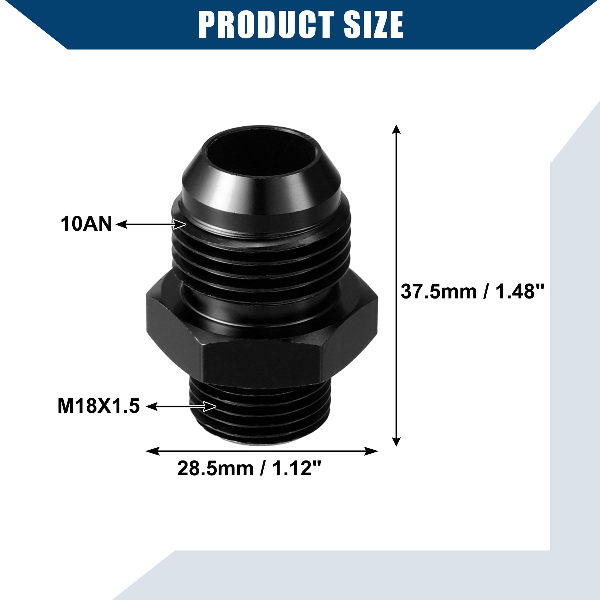 Raccordo carburante con guarnizione Adattatore maschio per linea carburante interna per auto Adattatore maschio metrico M18x1.5 in lega di alluminio resistente a 10AN / 1 set nero