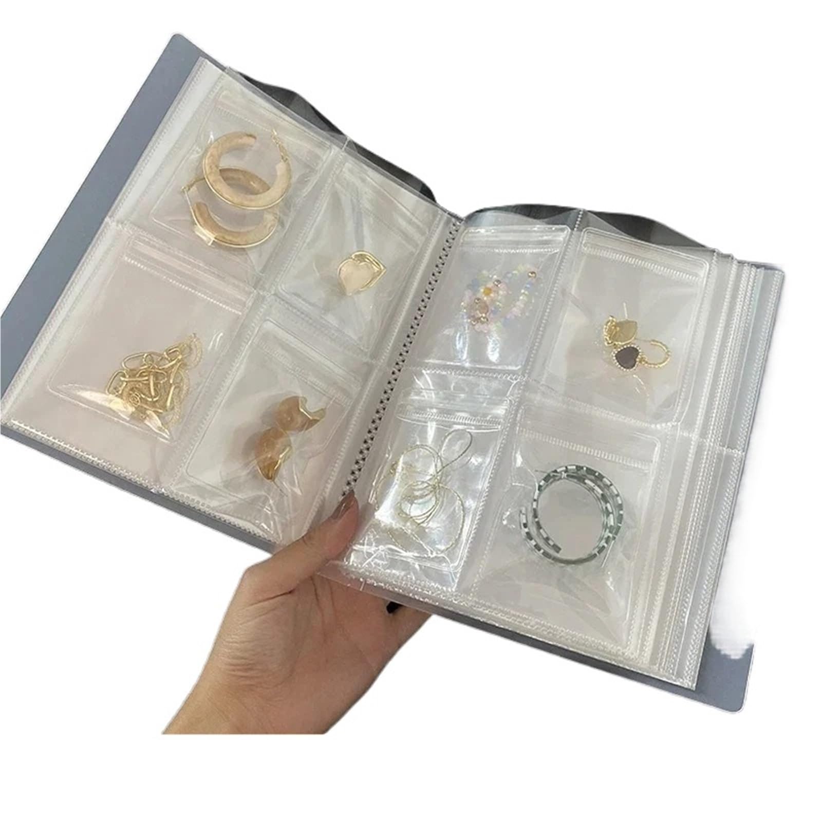 HUWOYG Jewelry Storage Albums Desktop Drawer Organizer BoxesTransparent Necklace Bracelet Ring Book Holder Bag For Rings Necklace(Color4)