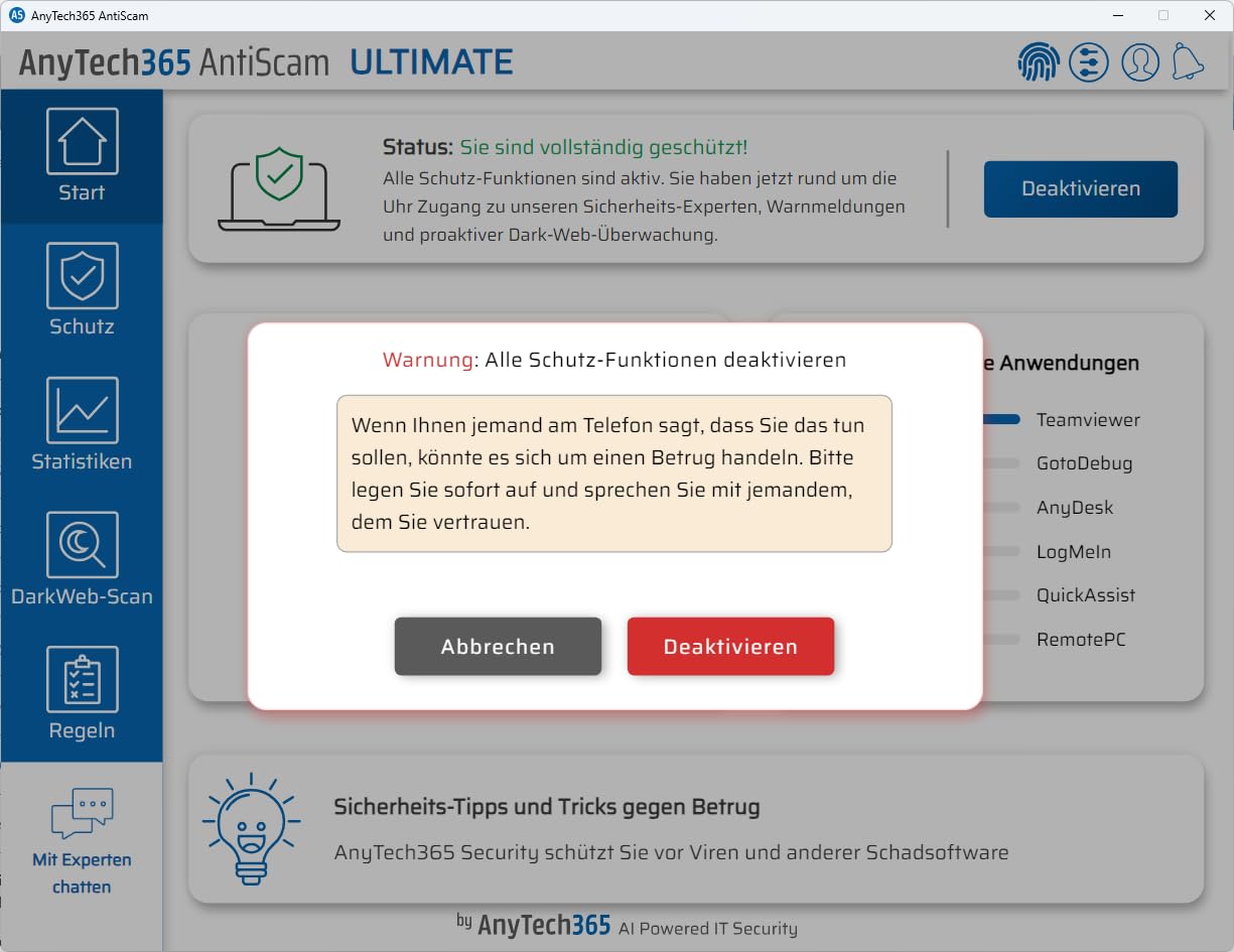 AnyTech365 AntiScam Ultimate | Kompatibel mit Windows| 1Gerät | 1 Jahr | Setzen Sie sich vor Betrug zur Wehr | Aktivierungscode per E-Mail [software_key_card]