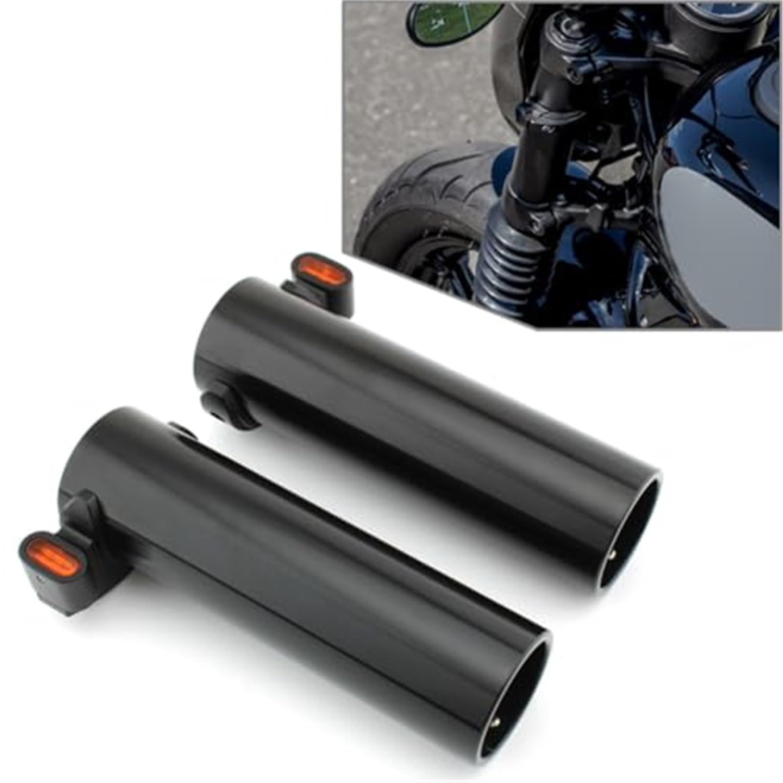 Przód, osłony widelca, osłona amortyzatora, osłona bagażnika, kierunkowskazy, światła LED, stop aluminium, bursztynowy, motocykl, do Harleya, Nightstera RH975 22-23 Gumowe ochraniacze przednie