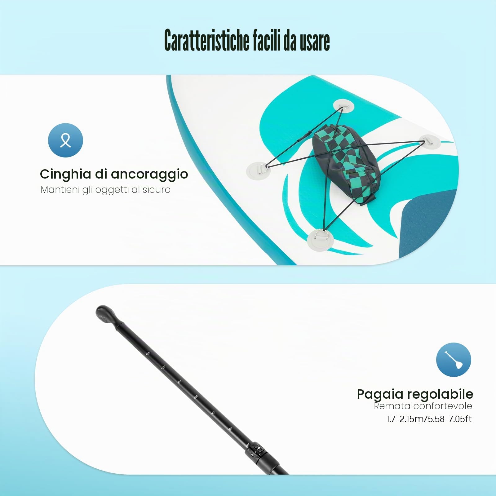 Tavola da SUP gonfiabile con pompa e pagaia regolabile, capacità di carico di 150 kg, per giovani e adulti (320 × 76 × 15 cm)