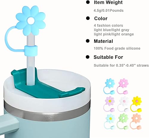 Miniatura 8 de Tapas de paja para copa Stanley, 8 piezas de silicona para sorbetes de flores compatibles con vasos Stanley de 30 y 40 onzas, tapas de punta de