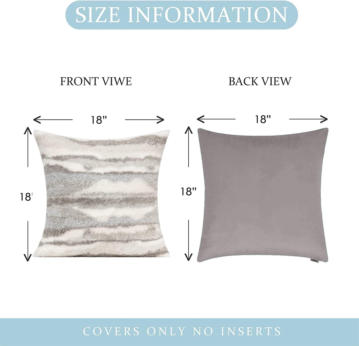 Grey Faux Fur Pillow Covers 18x18 Set of 2 Boho Couch Pillow Covers Plush Fuzzy Bed Pillows Decorative Soft Square Throw Pillow Case Home Indoor Decor for Bed Sofa, Gray Beige White