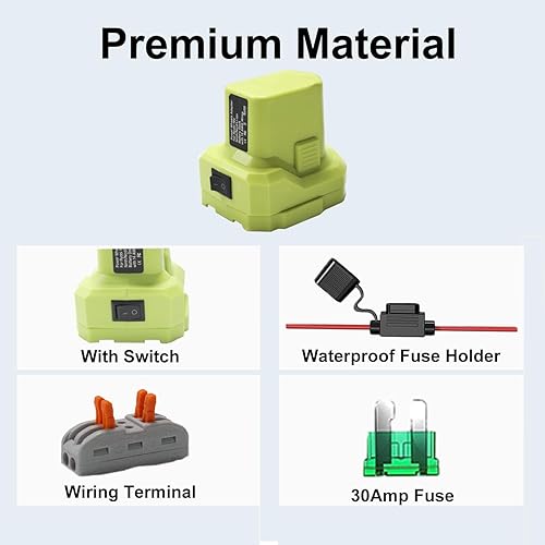 Miniatura 3 de Power Wheels - Adaptador de batería para Ryobi 18V P108 P107 P102 P100 batería de iones de litio y Ni-Cd, fusible de 30 A, terminales de cable y