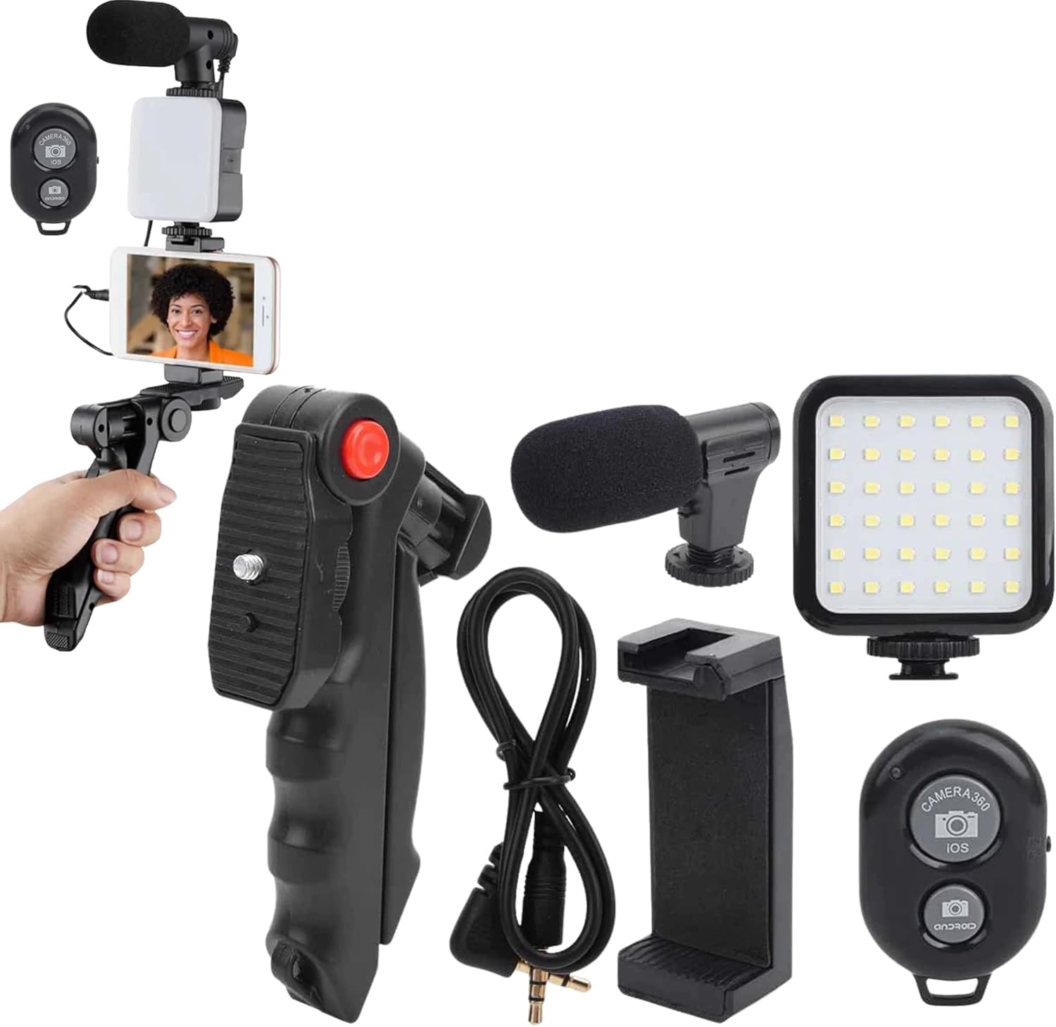 Luteti Vlogging Kit with Light and Microphone Pistol Grip Tripod | Studio LED Light, Professional Mini Portable Tripod Grip for Vlogging, TikTok, YouTube Videos | for Smart Phones Cameras-image-8