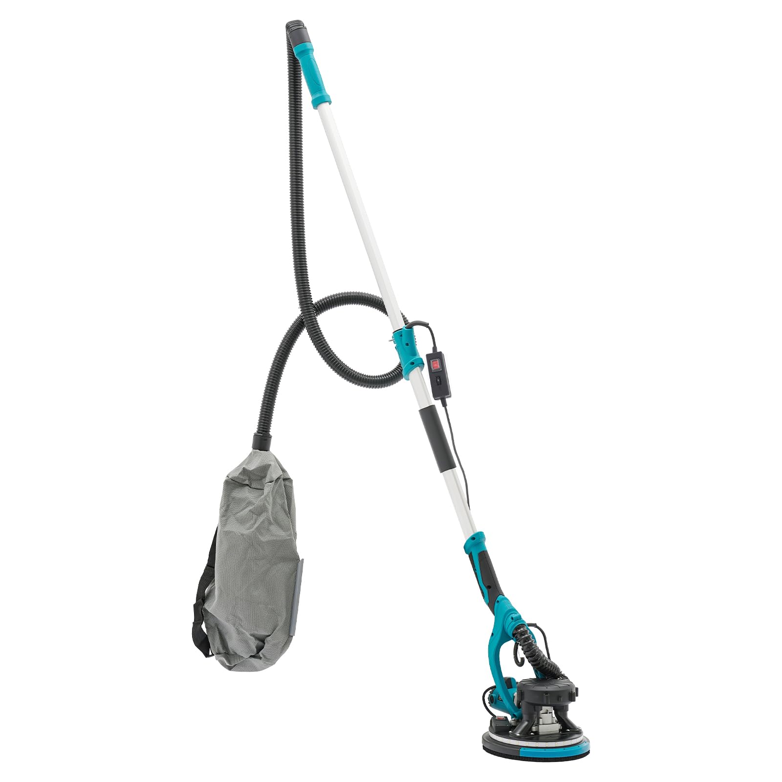 Szlifierka do płyt gipsowo-kartonowych, 1250 W, szlifierka sufitowa, uchwyt teleskopowy, szlifierka ścienna z diodami LED i odsysaniem pyłu, Ø 255 mm, maks. prędkość obrotowa 1800 obr./min, nachylona