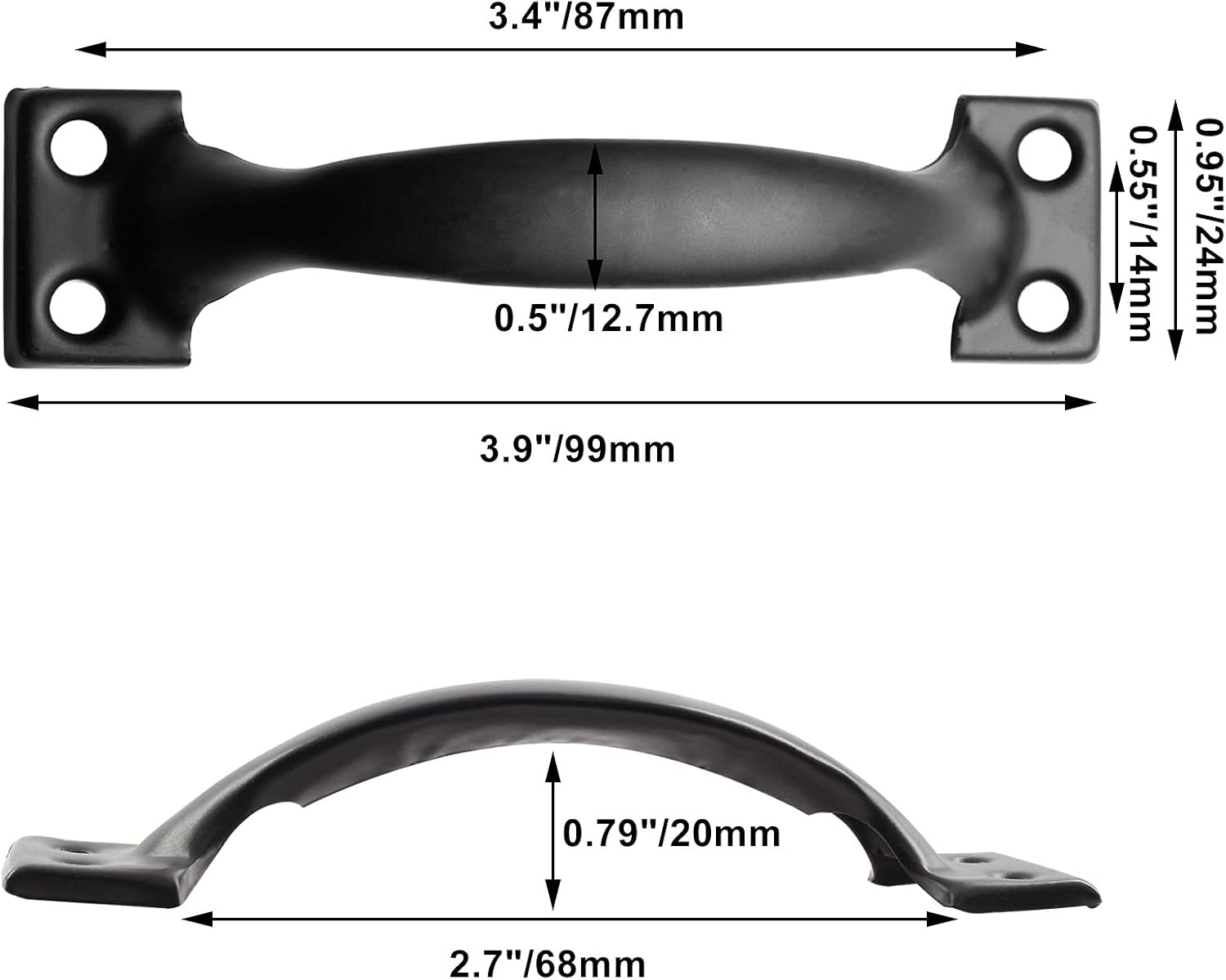 Jiozermi 12 Pcs 4" Rustic Gate Handle, Iron Hardware Handle Pull with Screw, Vintage Farmhouse Cabinet Handles, Retro Drawer Pulls for Outdoor, Garage & Drawer, Black