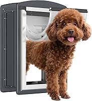 Vista 7 de FreeStanding Puerta para perro para pared, marco de acero, puerta grande para perro con túnel telescópico, doble solapa magnética y dos paneles