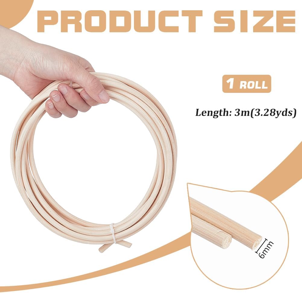 AHANDMAKER 10 Feet Reed Spline, Cane Webbing for Weaving 0.24 in Diameter Rattan Repair Kit Basket Weaving Supplies for Chair Repair DIY Craft Home Decoration