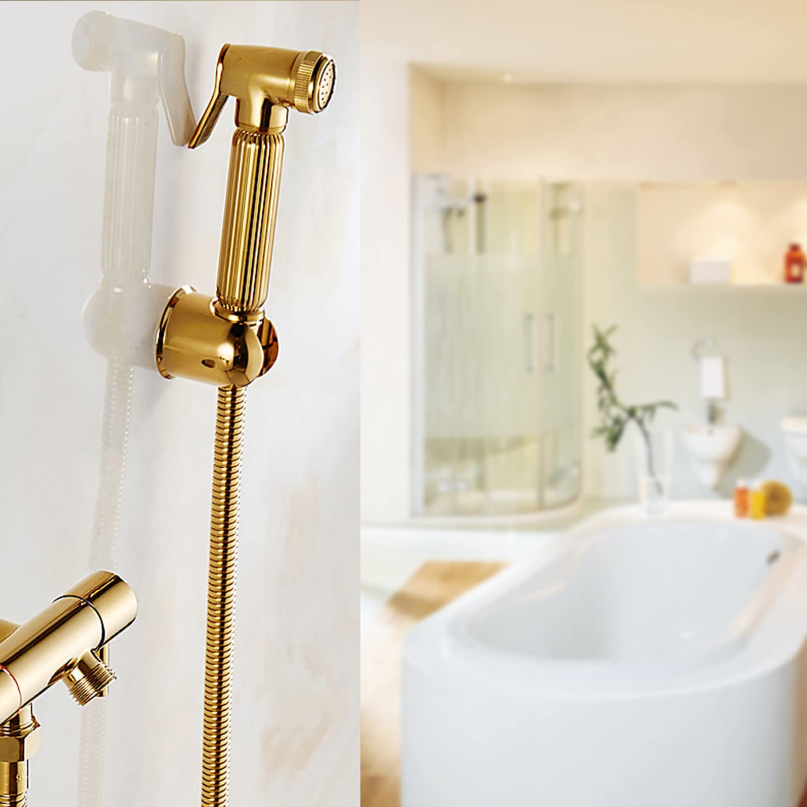 Spruzzatore per bidet portatile per WC, attacco per bidet a parete in ottone con tubo flessibile, spruzzatore d'acqua per WC per l'igiene personale e la pulizia del bambin