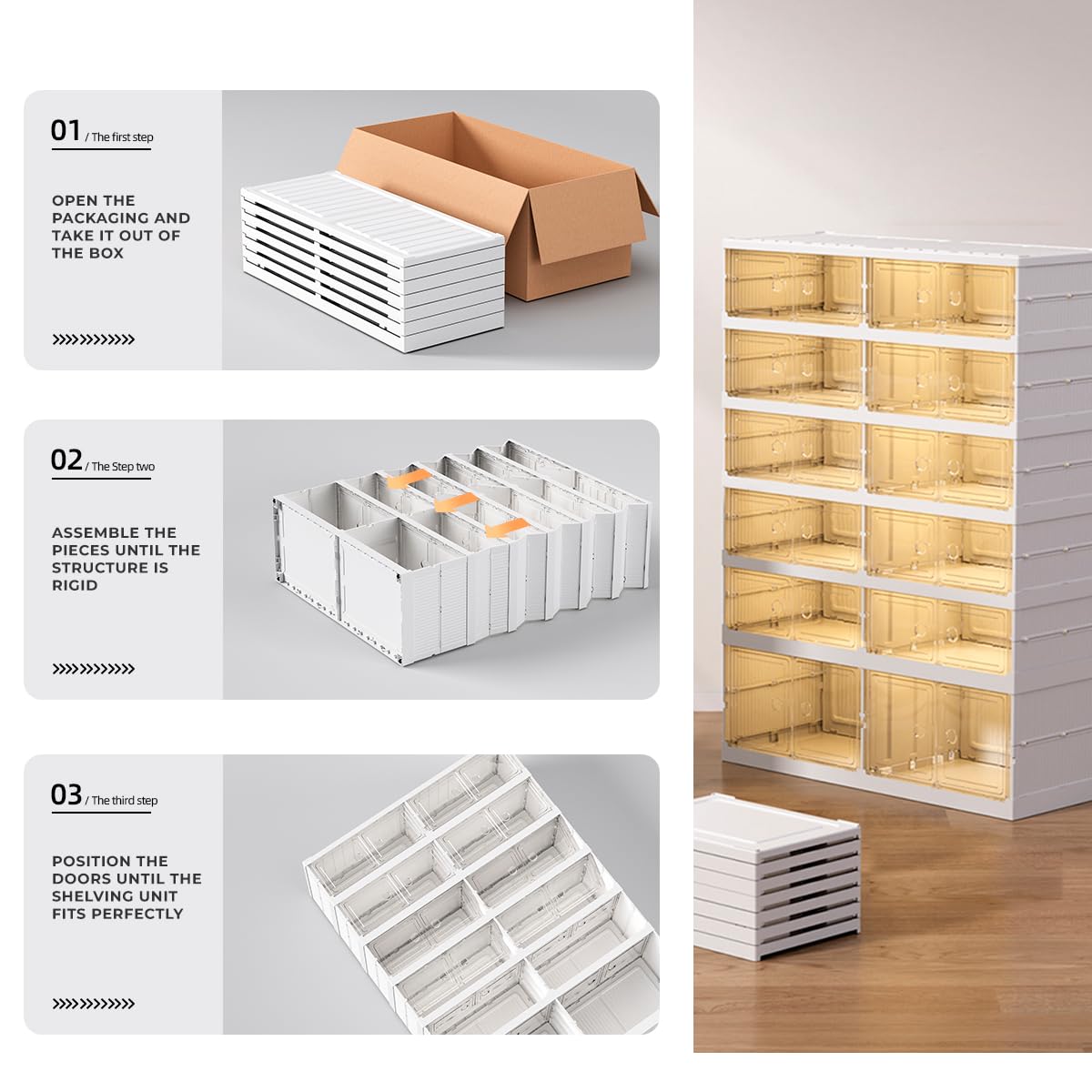 Zapatero Plegable. Organizador de Zapatos de Plástico para Entrada, Armario y Recibidor. Cajas para Zapatos Apilable con 6 Puertas Imantadas. Armario Zapatos. (9Compt)