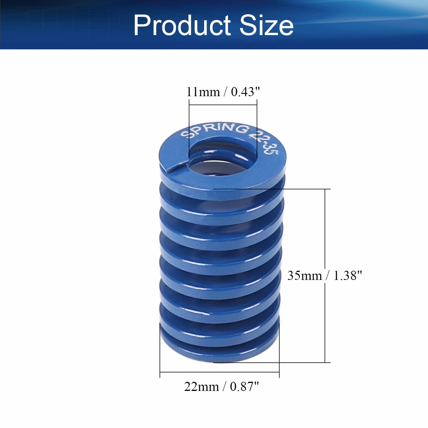 Compression Spring, 22mm OD 11mm ID 50mm Long Spiral Stamping Light Load Compression Mould Die Spring for 3D Printer Accessories Mechanical Equipment Blue Tone 1pcs(221135mm)