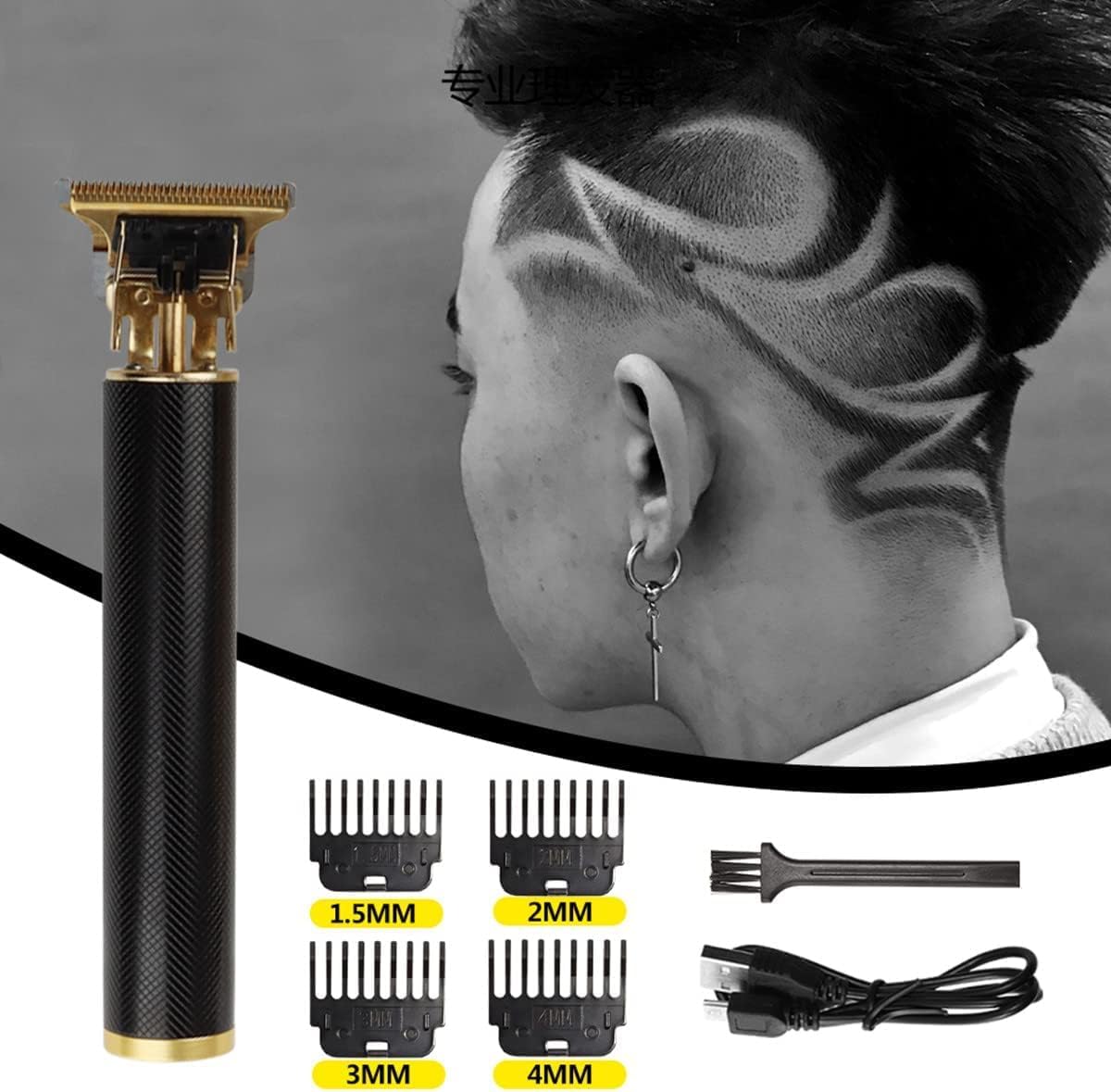 Draadloze professionele tondeuse, T-blade-trimmer, oplaadbare baardtrimmer, tondeuse met 4 opzetkammen, haarverzorgingsset voor mannen