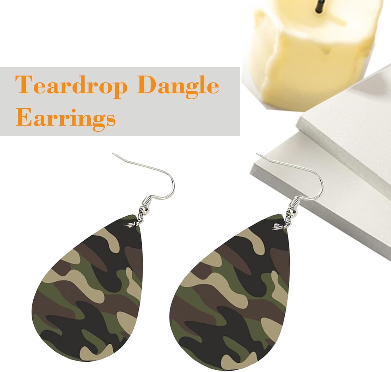 Camo earrings for women, Festive Dangle Army Green Earrings, for Various Festivals Celebration Party, Trendy Camouflage Army Green Dangle Fun Hook Earrings, for Jewelry Outfits Accessories - Image 6