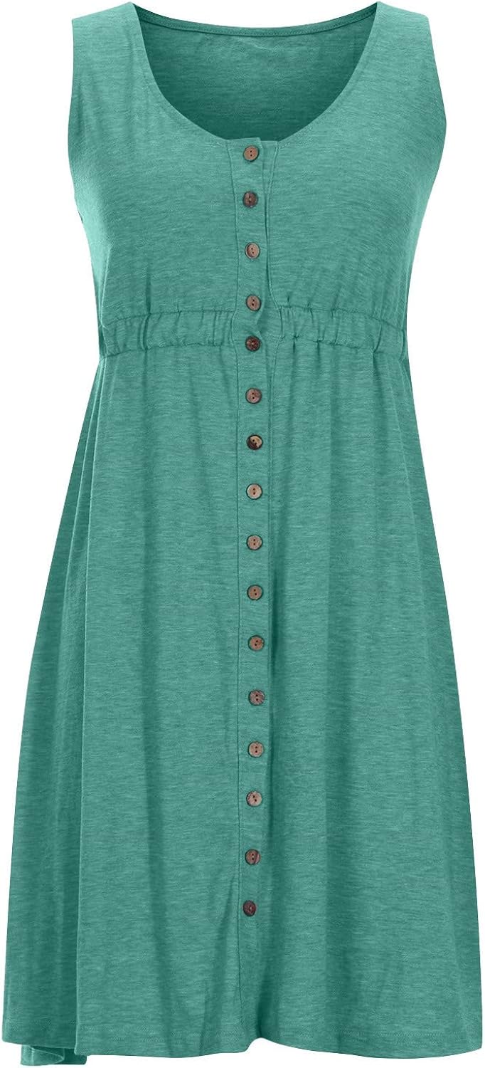 Womens 2023 Summer Fashion Dress Casual Sleeveless V Neck Button Down Sundress Boho Floral Ruched Swing Mini Dresses : Clothing, Shoes & Jewelry