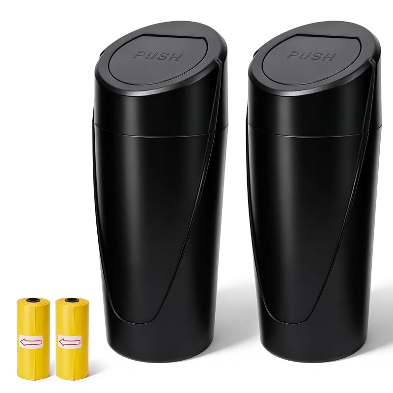 Kit com 2 Lixeiras Automotivas com Tampa Hixuaio, 900 mL, ABS Preto, para Porta-copos