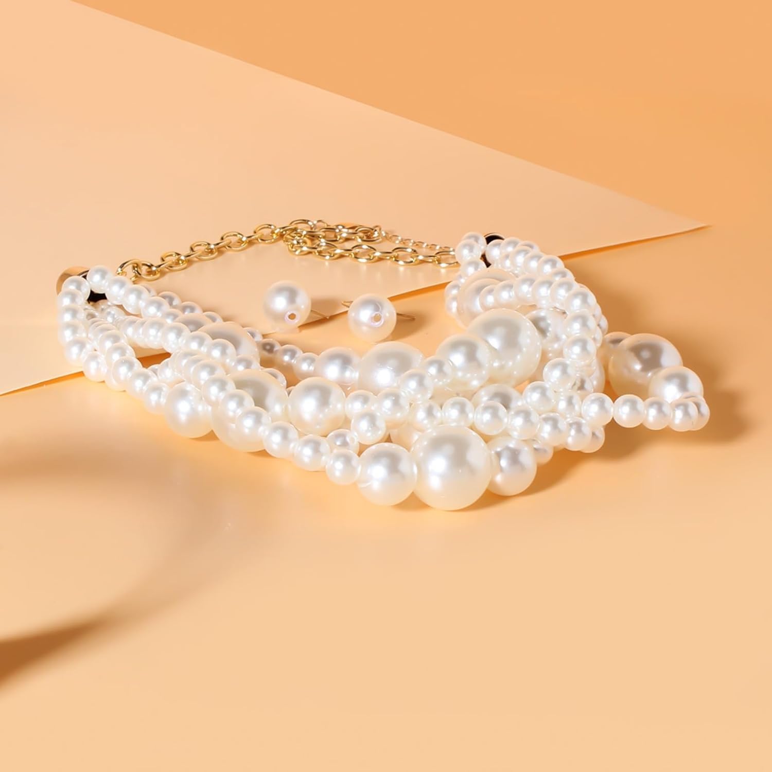 Fashion Faux Pearl Statement Chunky Bib Choker Necklace and Earring Set for Women Gift - Image 7