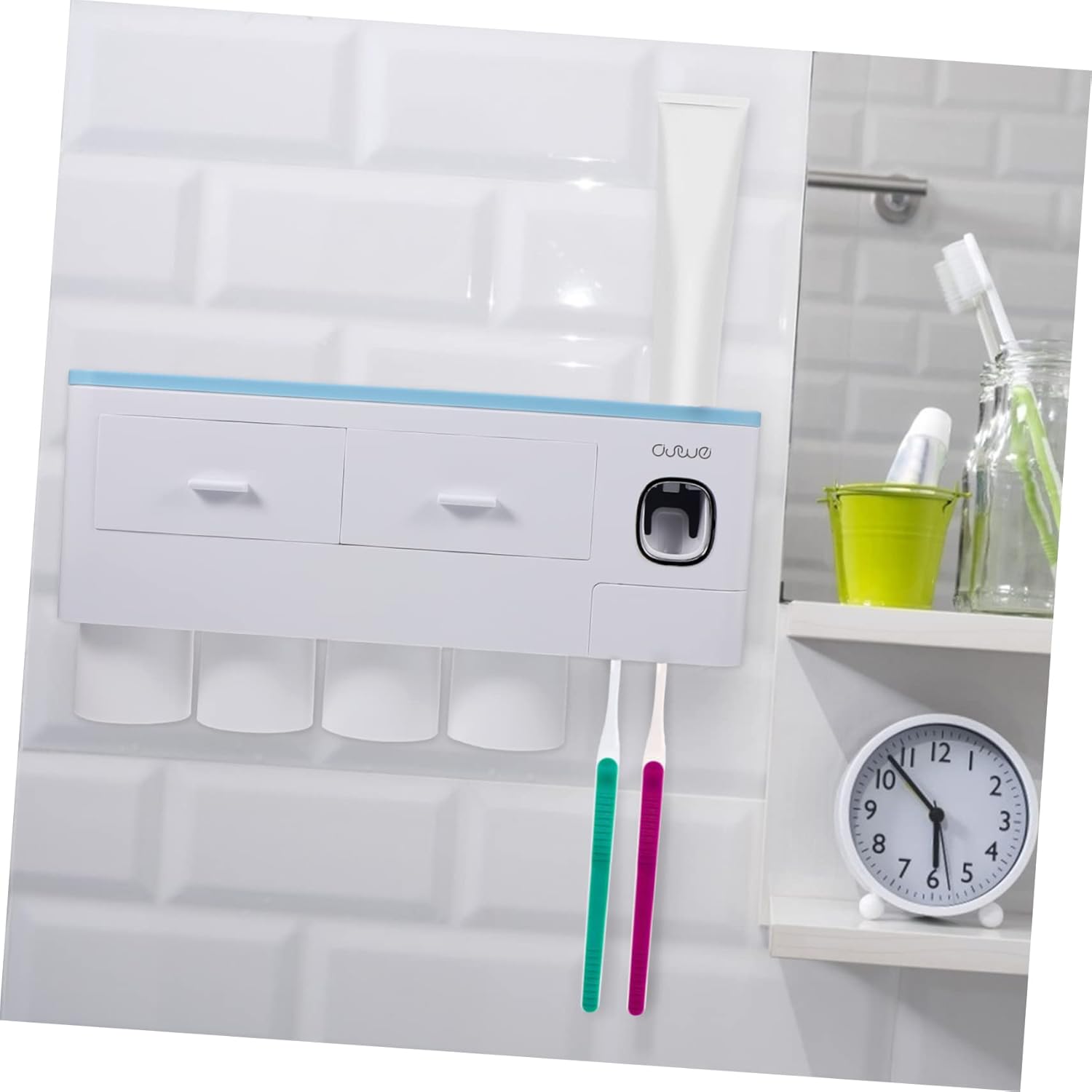 PRETYZOOM 1pc Wall-Mounted Toothbrush Holder Magnetic Bathroom Organizer for Toothbrushes and Cosmetics Easy Installation Adhesive Rack Four Cups